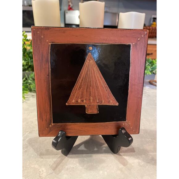 Handpainted Ceramic Tile/trivet decor Christmas tree Copper signed, Glaazart USA - Picture 1 of 9